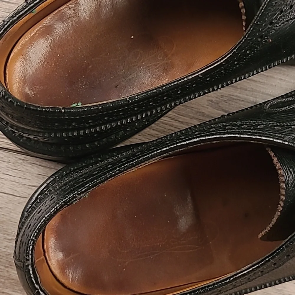 FLORSHEIM Imperial Black Leather Long Wing Tip Sz 11 B Mens‎ Dress Shoes VTG